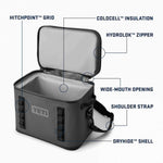 Yeti Hopper Flip 18 Personal Cooler - Gray cooler with a zippered lid and two handles on either side, featuring a gray color scheme.