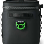 Yeti Hopper Flip 18 Personal Cooler - A black cooler with a zippered top and handle on top, featuring a green logo on one side.