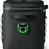 Yeti Hopper Flip 18 Personal Cooler - A black cooler with a zippered top and handle on top, featuring a green logo on one side.