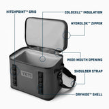 Yeti Hopper Flip 18 Personal Cooler - Gray cooler with a zippered lid and two handles on either side, featuring a gray color scheme.