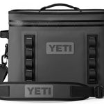Yeti Hopper Flip 18 Personal Cooler - A dark gray cooler with a zippered top and two handles, one on each side.