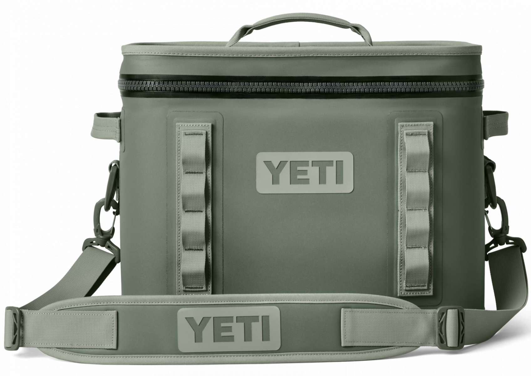 Yeti Hopper Flip 18 Personal Cooler - A dark gray cooler with a zippered top and two handles, one on each side.