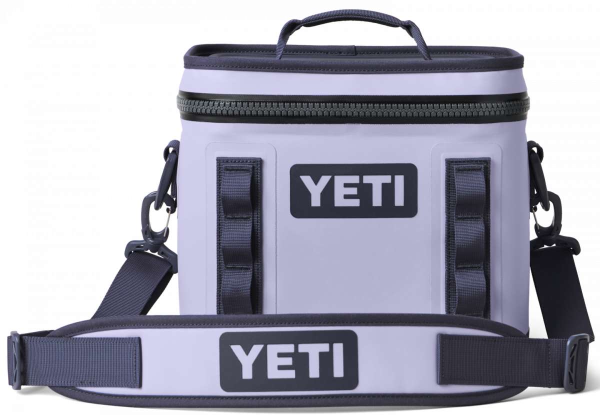 Yeti Hopper Flip 8 Personal Cooler - A gray cooler with a zipper closure and two handles, one on top and one on the side.