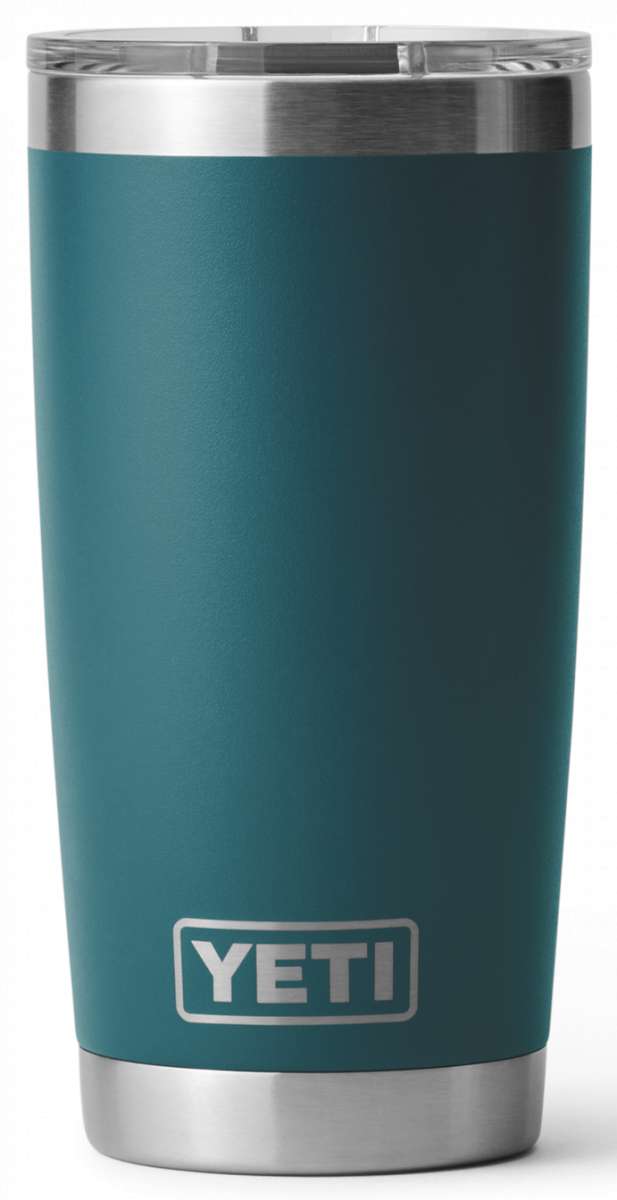 Yeti Rambler 20 oz. Tumbler with Magslider Lid - A stainless steel tumbler with a clear lid and silver handle on top.