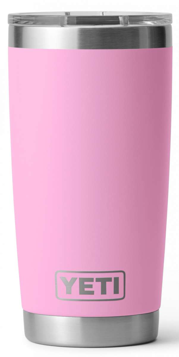 Yeti Rambler 20 oz. Tumbler with Magslider Lid - A stainless steel tumbler with a silver lid and a sliding closure.