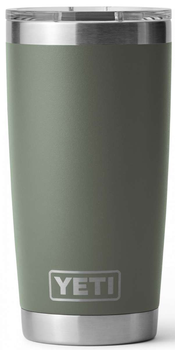 Yeti Rambler 20 oz. Tumbler with Magslider Lid - A stainless steel tumbler with a clear lid and silver handle on top.