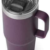 Yeti Rambler 20 oz. Travel Mug - A stainless steel travel mug with a clear lid and a handle on the right side.