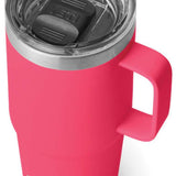Yeti Rambler 20 oz. Travel Mug - A stainless steel travel mug with a clear lid and a handle on the side.