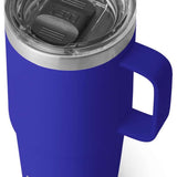 Yeti Rambler 20 oz. Travel Mug - A stainless steel travel mug with a clear lid and a white logo on the side.