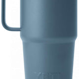Yeti Rambler 20 oz. Travel Mug - A stainless steel travel mug with a clear lid and handle on the left side.