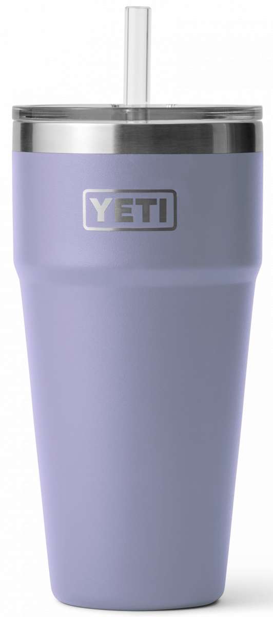 Yeti Rambler 26 oz. Straw Cup - A light blue insulated tumbler with a clear plastic straw and silver lid.