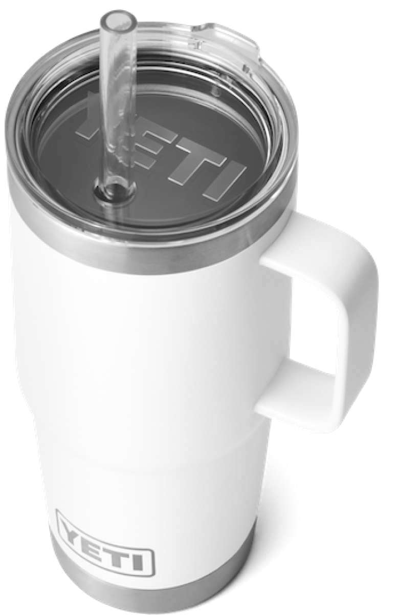 Yeti Rambler 25 oz. Straw Mug - A white tumbler with a clear straw and silver lid.