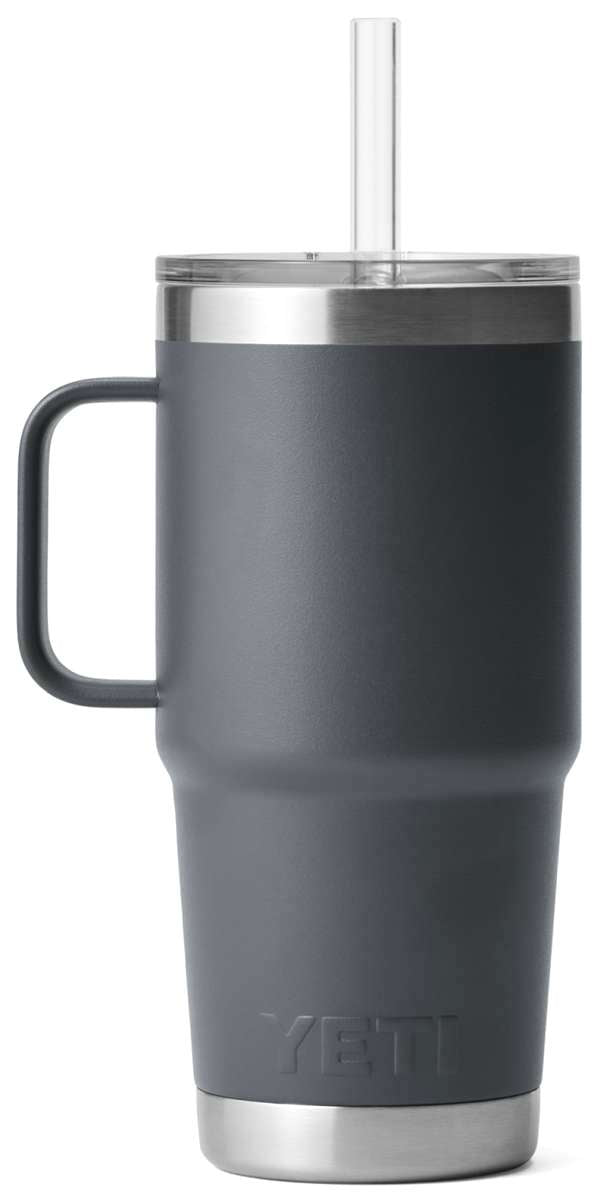 Yeti Rambler 25 oz. Straw Mug - A stainless steel tumbler with a straw and lid, featuring a brushed finish.