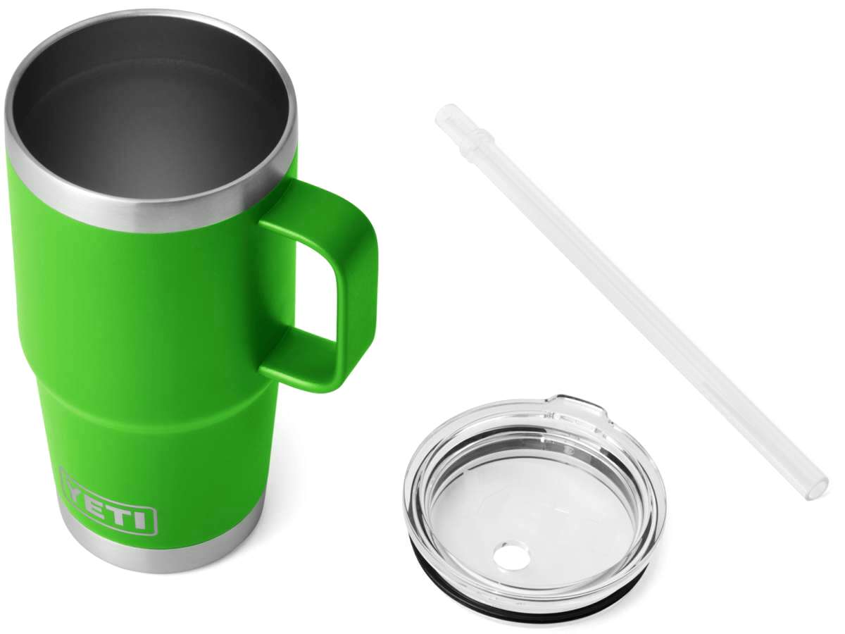 Yeti Rambler 25 oz. Straw Mug - A green insulated tumbler with a clear plastic straw and lid.