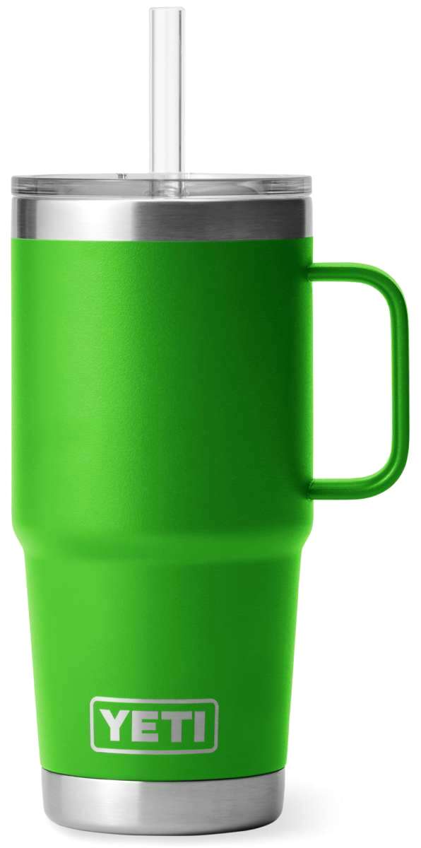 Yeti Rambler 25 oz. Straw Mug - A green insulated tumbler with a clear plastic straw and silver lid.