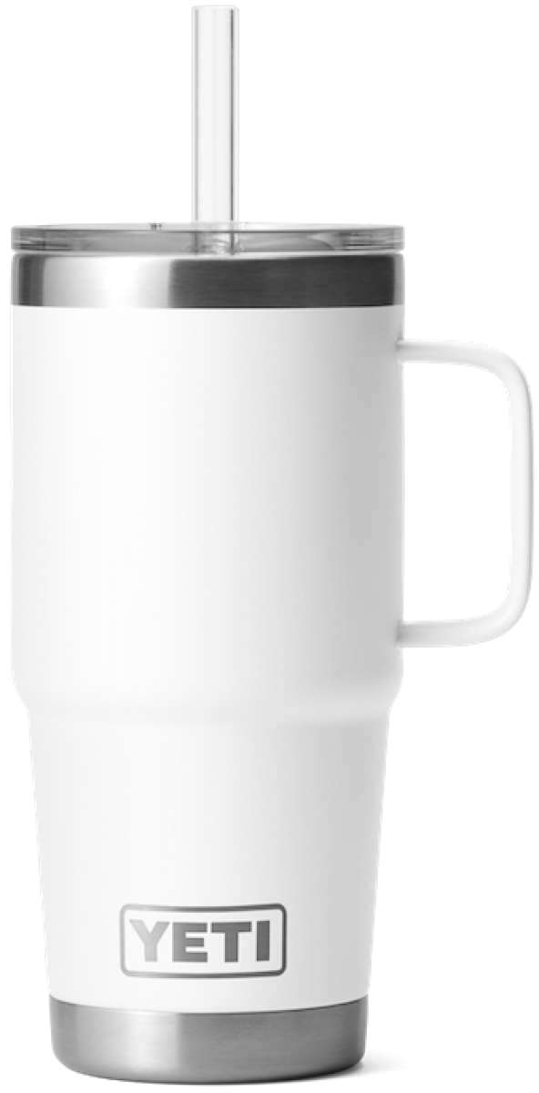 Yeti Rambler 25 oz. Straw Mug - A white insulated tumbler with a clear plastic straw and silver lid.