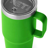 Yeti Rambler 25 oz. Straw Mug - A stainless steel tumbler with a clear plastic straw and lid, featuring a silver-colored rim around the top.