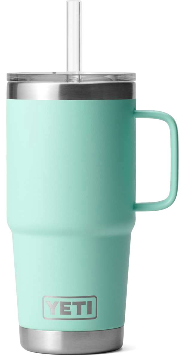 Yeti Rambler 25 oz. Straw Mug - A stainless steel tumbler with a straw and lid, featuring a brushed finish.