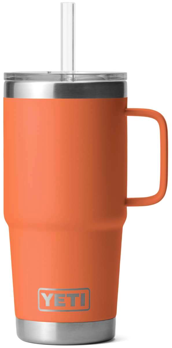 Yeti Rambler 25 oz. Straw Mug - A stainless steel tumbler with a built-in straw and lid, featuring a silver-colored finish.