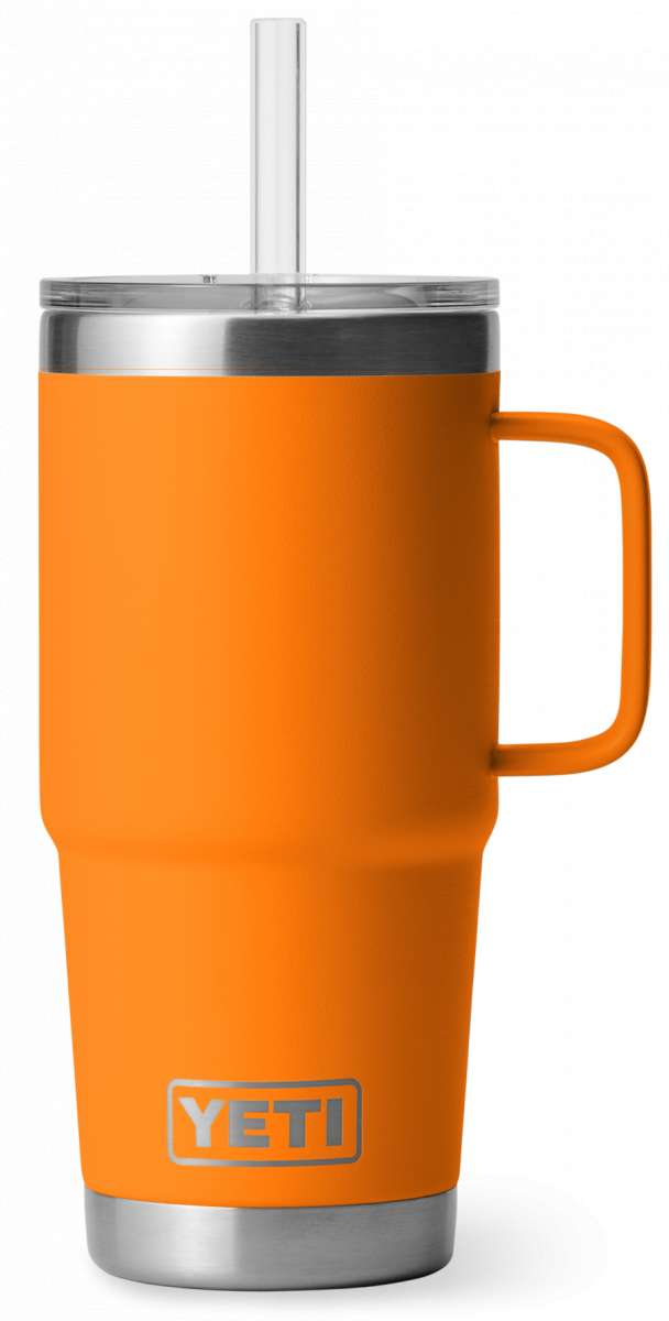 Yeti Rambler 25 oz. Straw Mug - A stainless steel tumbler with a built-in straw and lid, featuring a silver finish.