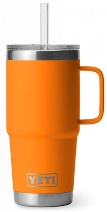 Yeti Rambler 25 oz. Straw Mug - A stainless steel tumbler with a built-in straw and lid, featuring a silver finish.