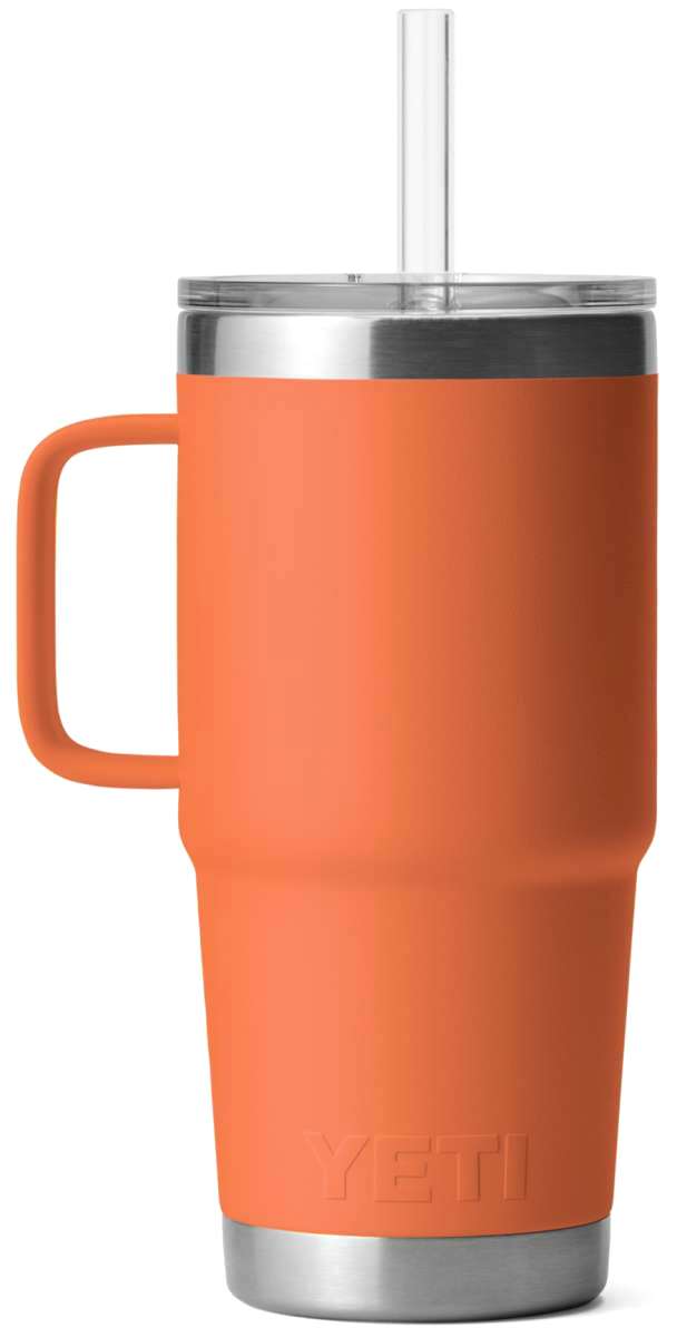 Yeti Rambler 25 oz. Straw Mug - A stainless steel tumbler with a built-in straw and lid, featuring a silver finish.