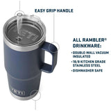 Yeti Rambler 25 oz. Straw Mug - A stainless steel tumbler with a clear plastic straw and lid, featuring a navy blue color.