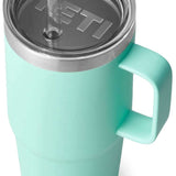 Yeti Rambler 25 oz. Straw Mug - A stainless steel tumbler with a clear plastic straw and lid, featuring a silver-colored finish.