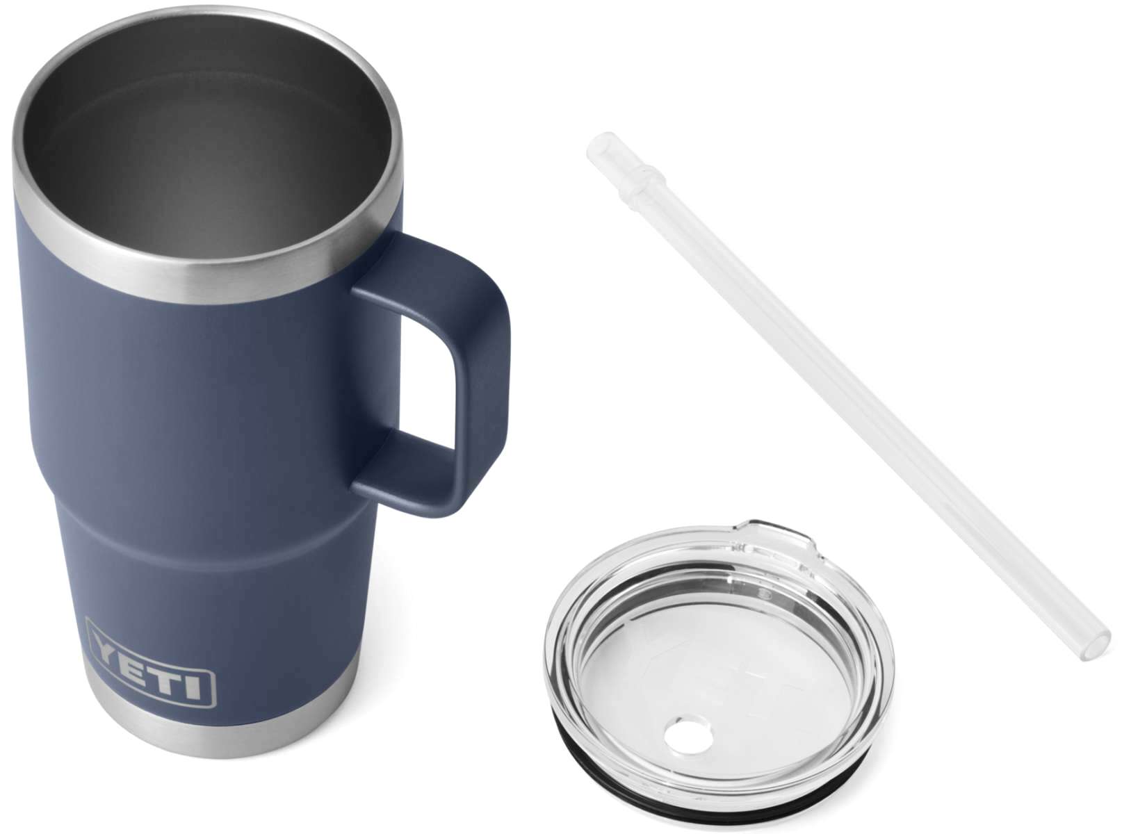 Yeti Rambler - 25 oz. Straw Mug with a clear plastic straw and lid.