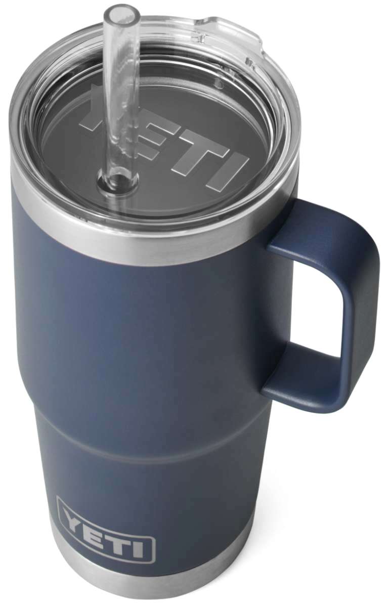 Yeti Rambler - 25 oz. Straw Mug with a clear plastic straw in the lid.