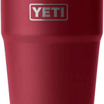 Yeti Rambler 26 oz. Straw Cup - A red insulated tumbler with a clear plastic straw protruding from its lid.