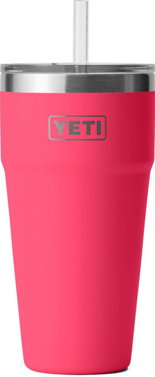 Yeti Rambler 26 oz. Straw Cup - A stainless steel tumbler with a straw, featuring a silver lid and a clear plastic straw.