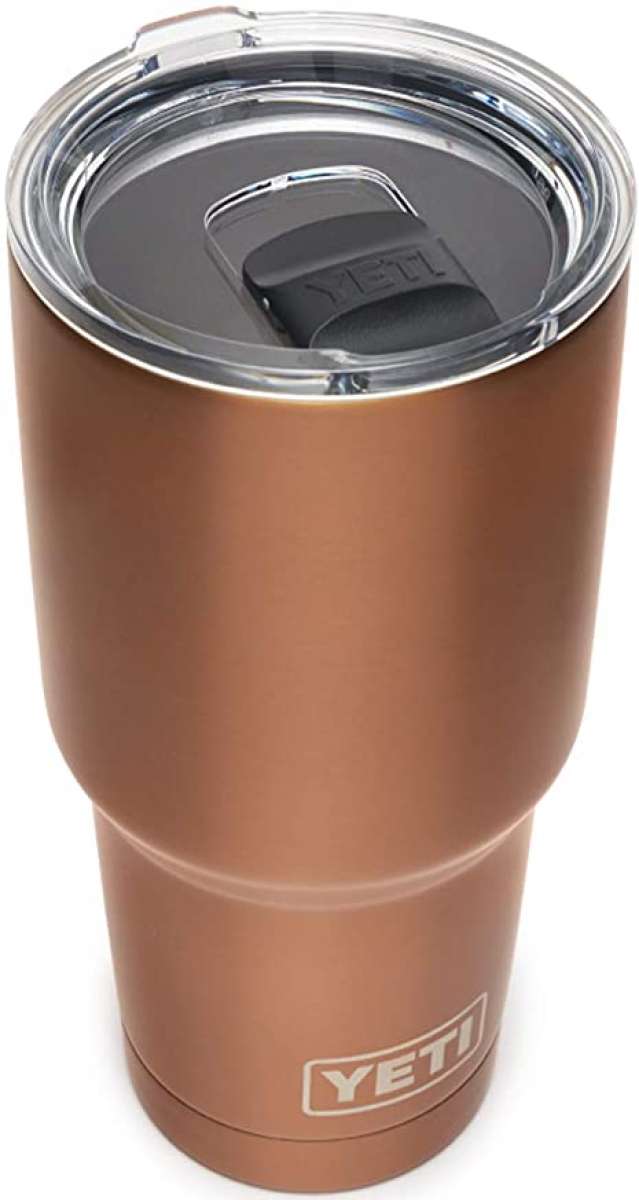 Yeti Rambler 30 oz. Tumbler with Magslider Lid - A stainless steel tumbler with a clear lid and a black MagSlider lid on top.