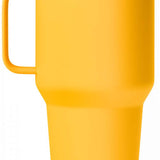 Yeti Rambler - 30 oz. Travel Mug is a stainless steel tumbler with a clear lid and a handle on the side.