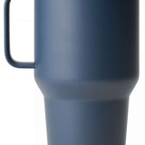 Yeti Rambler - 30 oz. Travel Mug is a dark-colored, cylindrical tumbler with a handle on the left side and a clear lid.