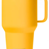 Yeti Rambler - 30 oz. Travel Mug is a stainless steel tumbler with a clear lid and handle, featuring a silver-colored body.