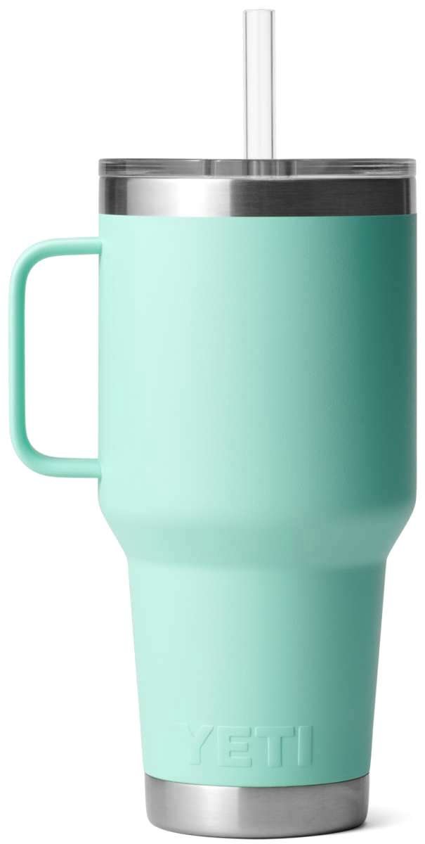 Yeti Rambler 35 oz. Straw Mug - A large, insulated tumbler with a built-in straw and handle on the left side.