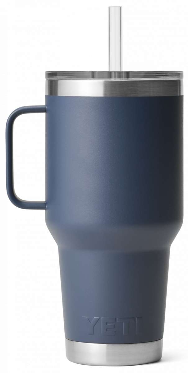 Yeti Rambler 35 oz. Straw Mug - A large, insulated tumbler with a built-in straw and handle on the left side.