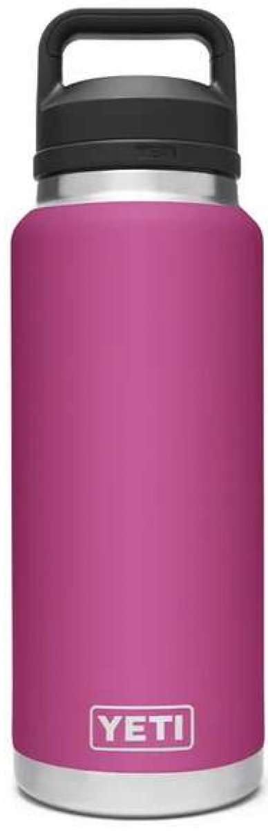 Yeti Rambler 46 oz. Bottle with Chug Cap - A large, insulated bottle with a screw-on lid and handle on top. The cap has a wide opening for easy drinking.