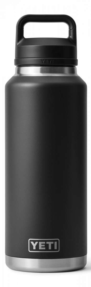Yeti Rambler 46 oz. Bottle with Chug Cap - A large, insulated bottle with a screw-top lid and a handle on top. The cap has a wide mouth for easy drinking.