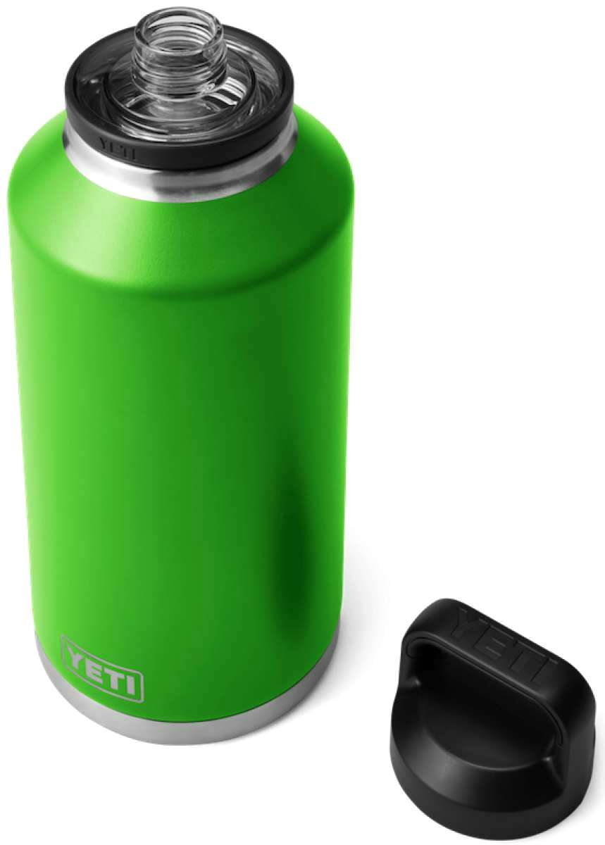 Yeti Rambler 64 oz. Bottle Chug - A green water bottle with a clear screw-on lid and chug spout.