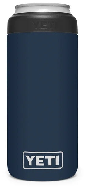 Yeti Rambler 12 oz. Colster Slim Can Insulator - A slim can insulator with a silver lid and a dark gray body.