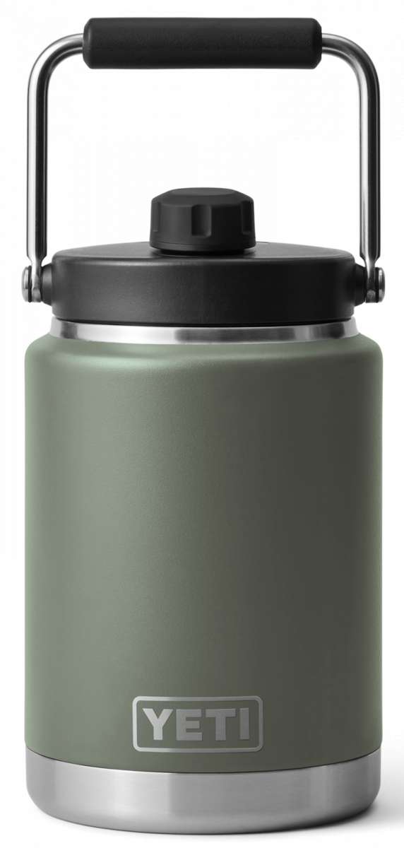 Yeti Rambler Half Gallon Jug - A large, insulated jug with a screw-top lid and handle on top.