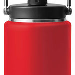 Yeti Rambler Half Gallon Jug - A large, insulated jug with a screw-top lid and handle on top. It is mostly silver in color with black lettering.