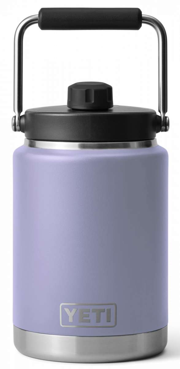 Yeti Rambler Half Gallon Jug - A large, insulated jug with a screw-top lid and handle on top.