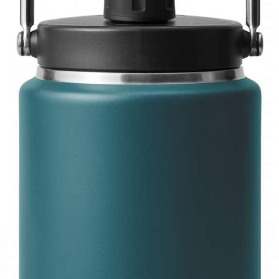 Yeti Rambler Half Gallon Jug - A large, insulated jug with a screw-top lid and handle on top. It is primarily white with silver hardware.