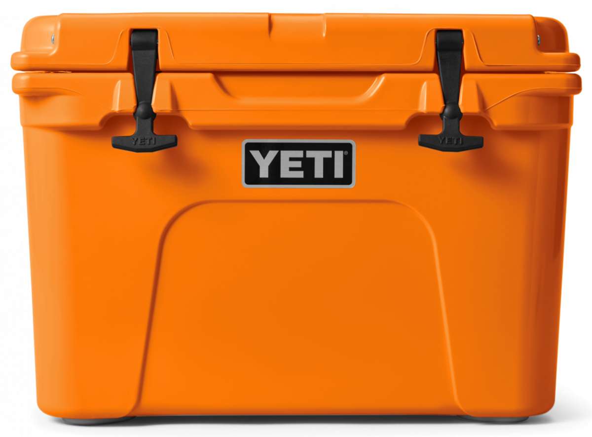 Yeti Tundra 35 Hard Cooler - A large, rectangular cooler with a dark gray lid and matching body, featuring a handle on top and a logo in silver lettering.