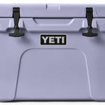 Yeti Tundra 35 Hard Cooler - A large, rectangular cooler with a light gray lid and matching gray body, featuring two black latches on either side of the lid.