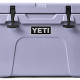Yeti Tundra 35 Hard Cooler - A large, rectangular cooler with a light gray lid and matching gray body, featuring two black latches on either side of the lid.