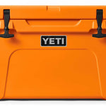 Yeti Tundra 45 Cooler - A large, rectangular cooler with a dark gray lid and matching body, featuring a handle on top and a logo in silver lettering.